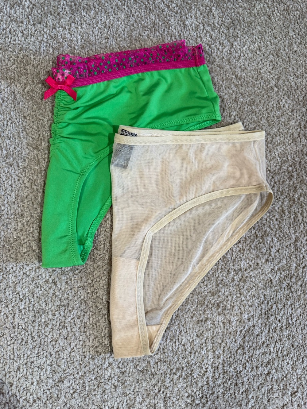 Victoria's Secret Green Bikini Bottom with Pink Lace Trim and Nude Pair